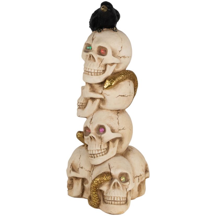 LED Lighted Skull Tower with Raven and Snake Halloween Decoration - 27.5"