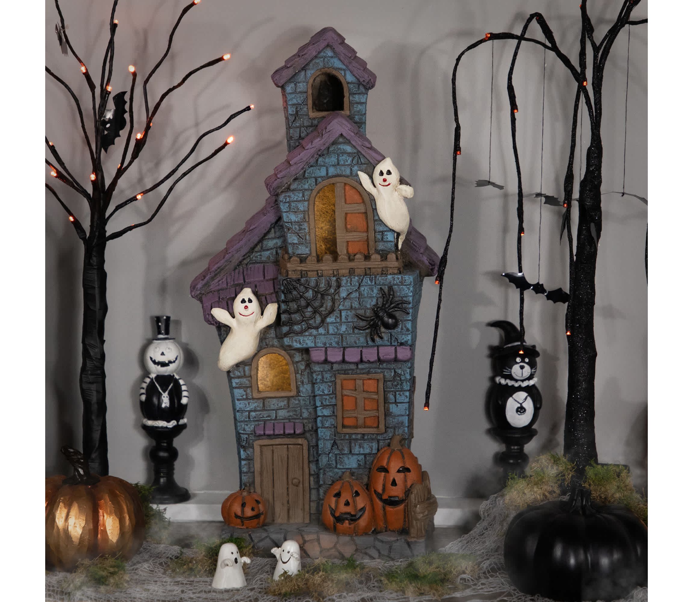 LED Lighted Haunted House with Ghosts Halloween Decoration - 22.75"