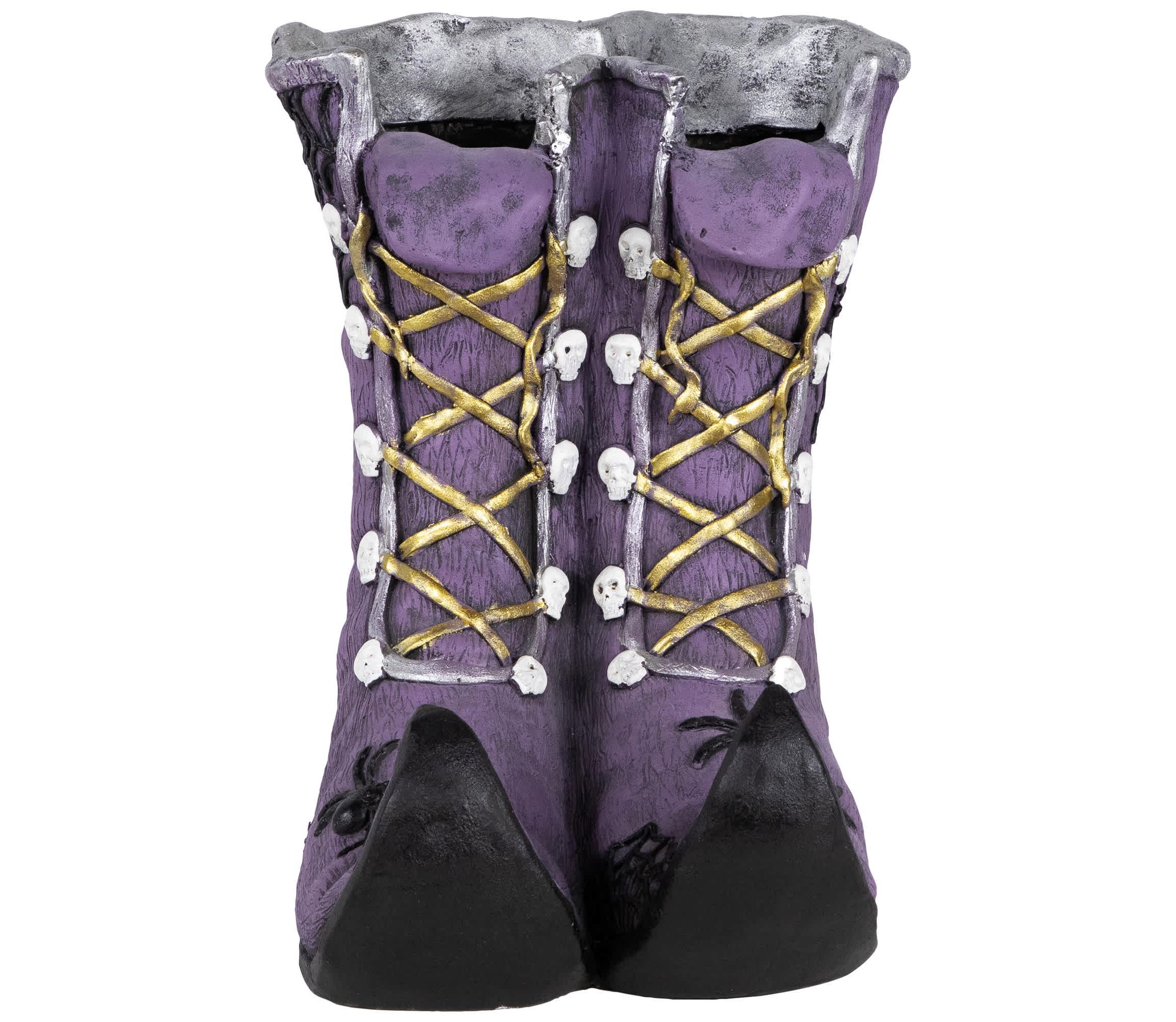 Ceramic Witchs Boots Halloween Decoration - 15" - Purple