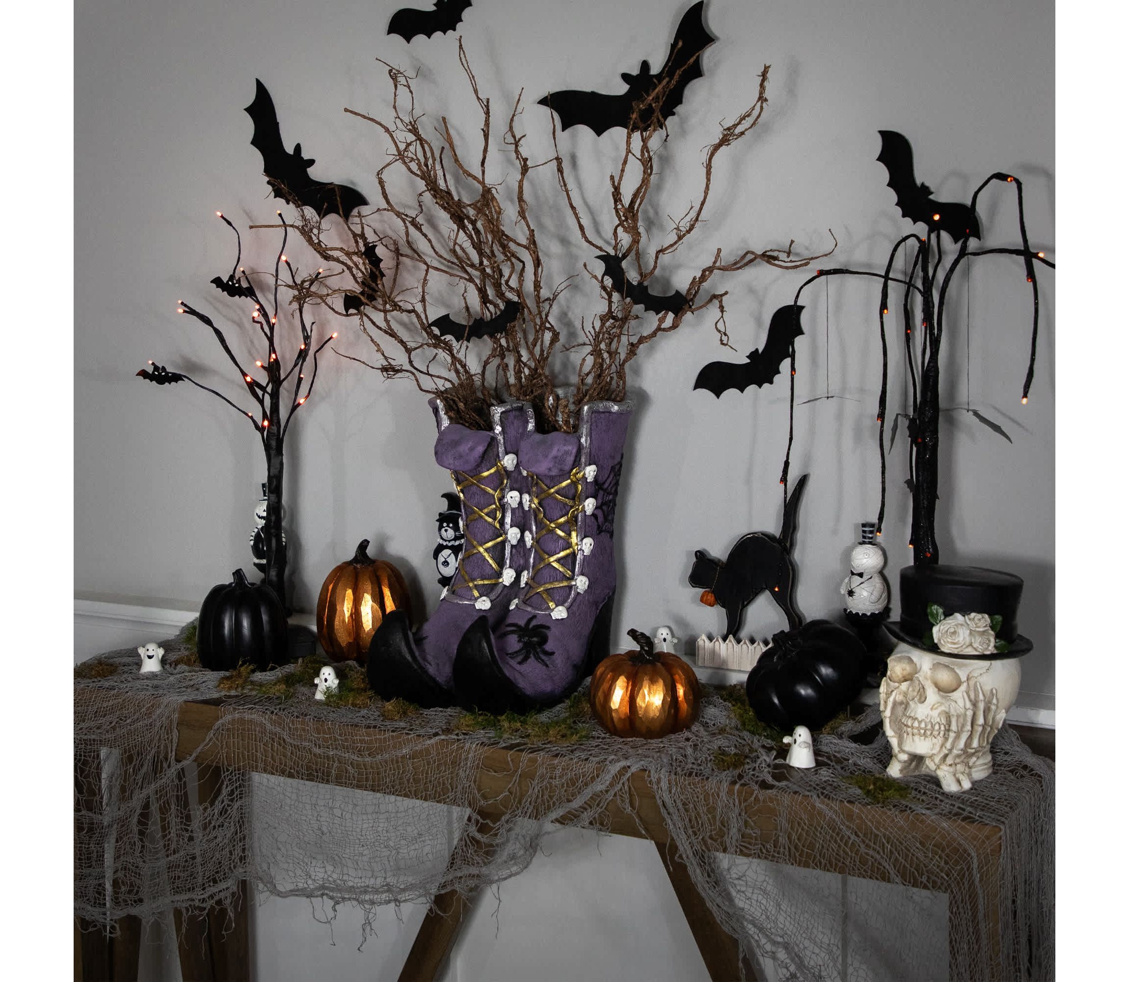 Ceramic Witchs Boots Halloween Decoration - 15" - Purple