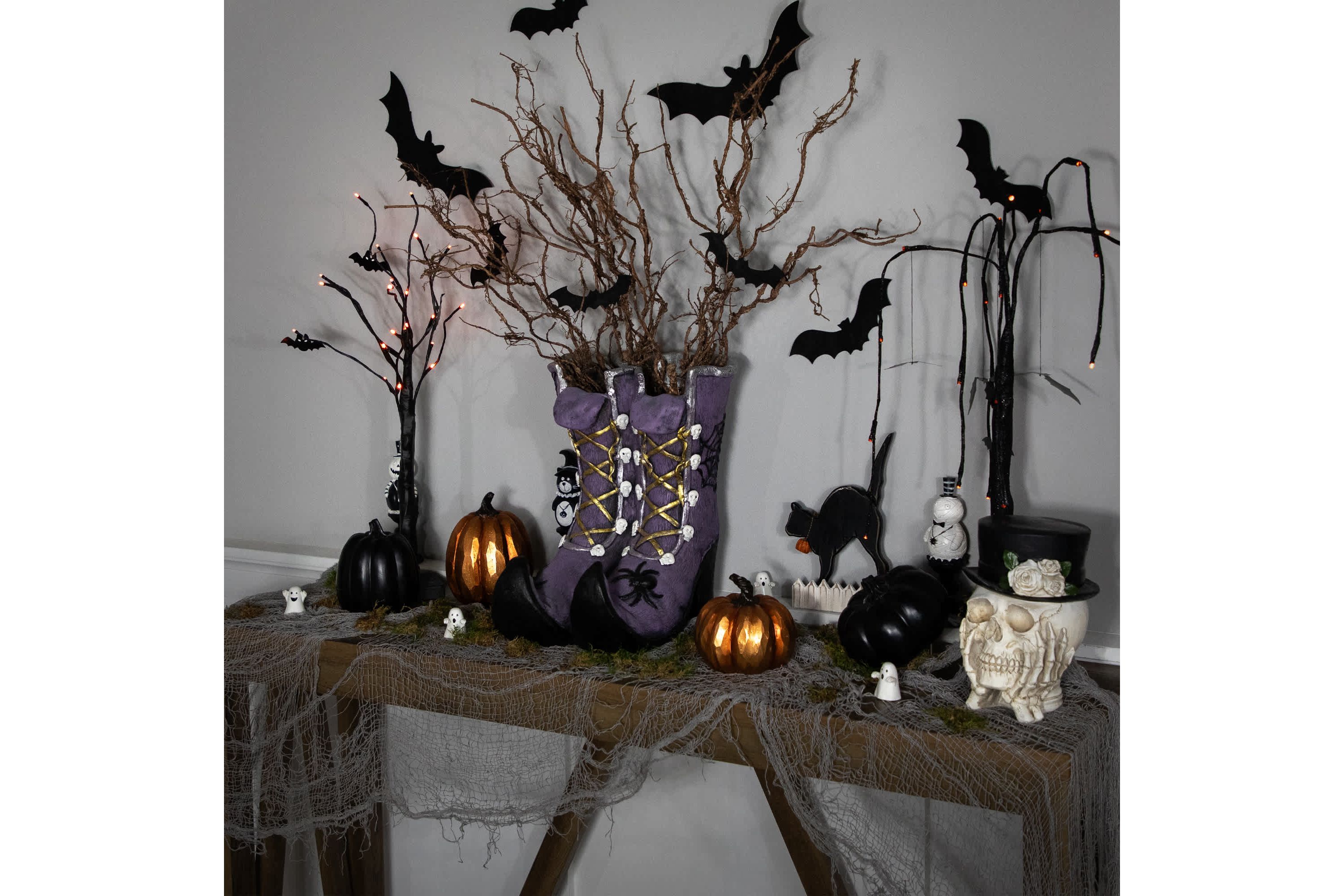 Ceramic Witchs Boots Halloween Decoration - 15" - Purple