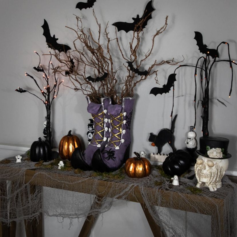 Ceramic Witchs Boots Halloween Decoration - 15" - Purple