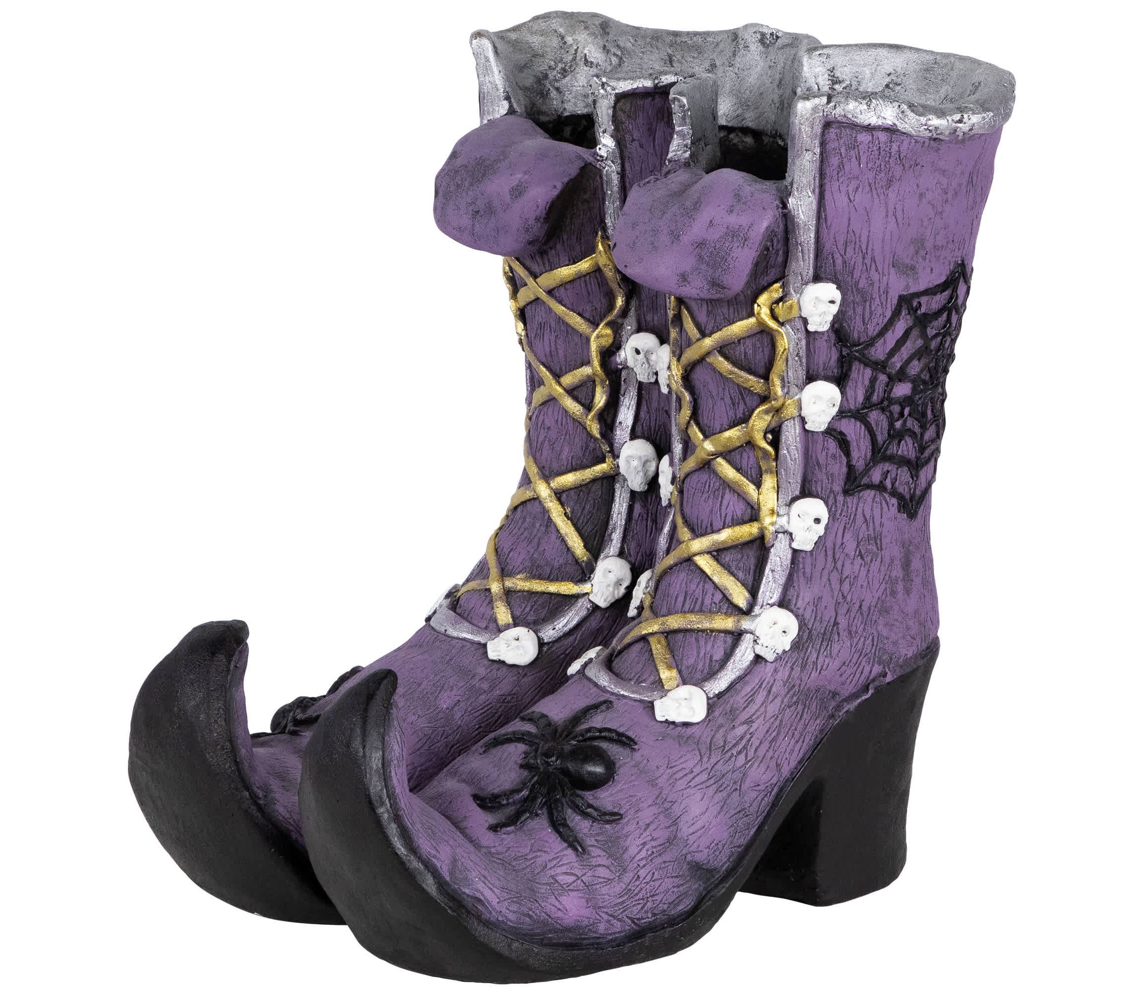 Ceramic Witchs Boots Halloween Decoration - 15" - Purple