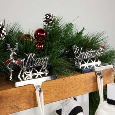 Northlight Set Of 2 Silver Reindeer Merry Christmas Metal Stocking Holders 5.5Inch