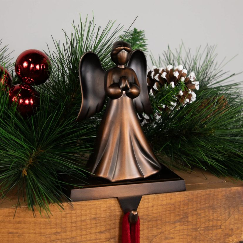 7" Copper-tone Praying Angel Metal Christmas Stocking Holder