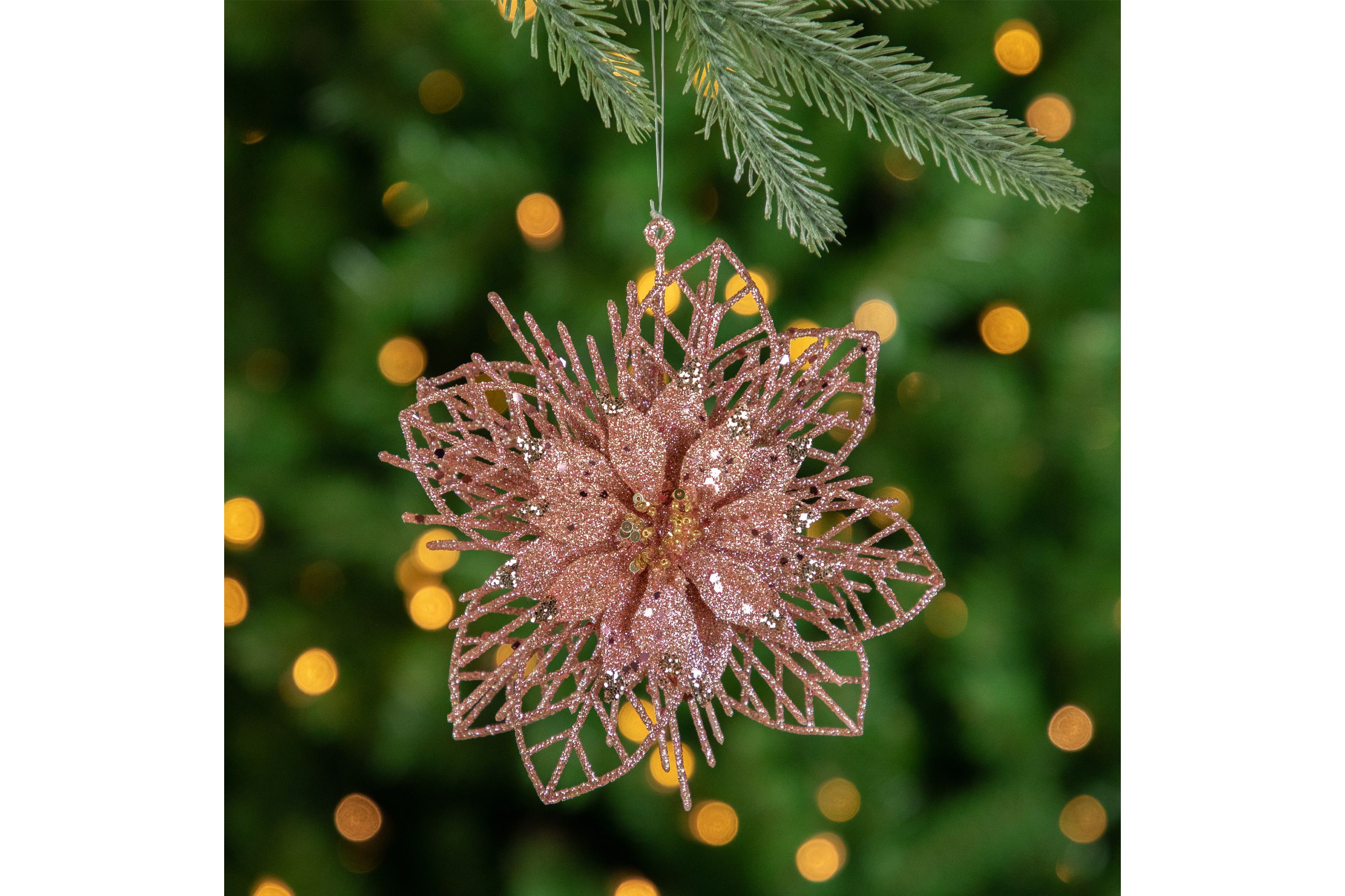Pack of 4 Glittered Pink Poinsettia Christmas Ornaments 6"