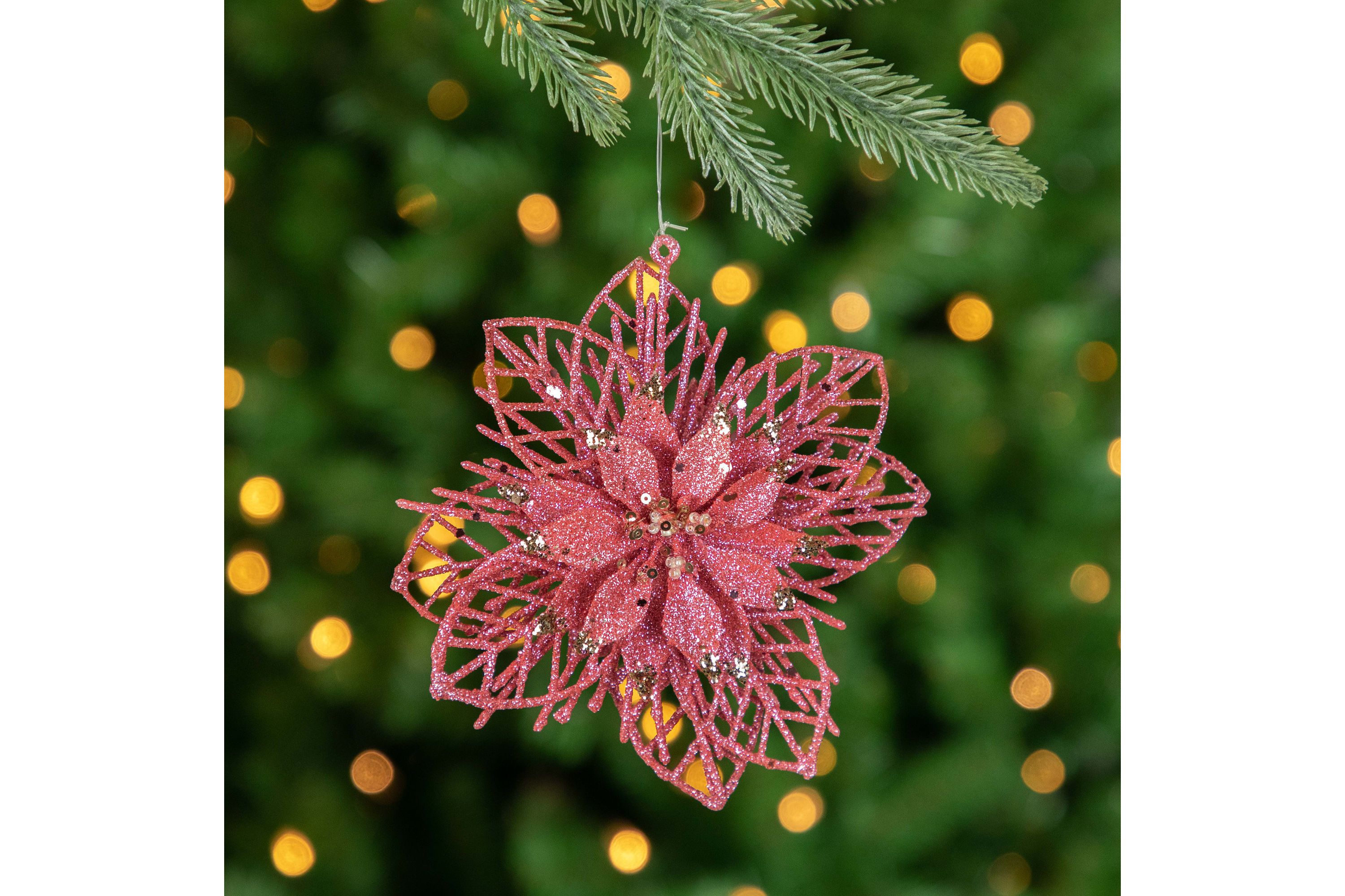 Pack of 4 Glittered Pink Poinsettia Christmas Ornaments 6"