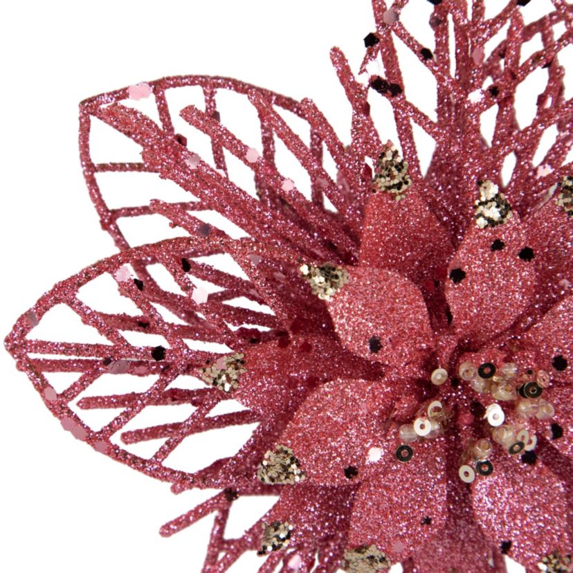 Pack of 4 Glittered Pink Poinsettia Christmas Ornaments 6"