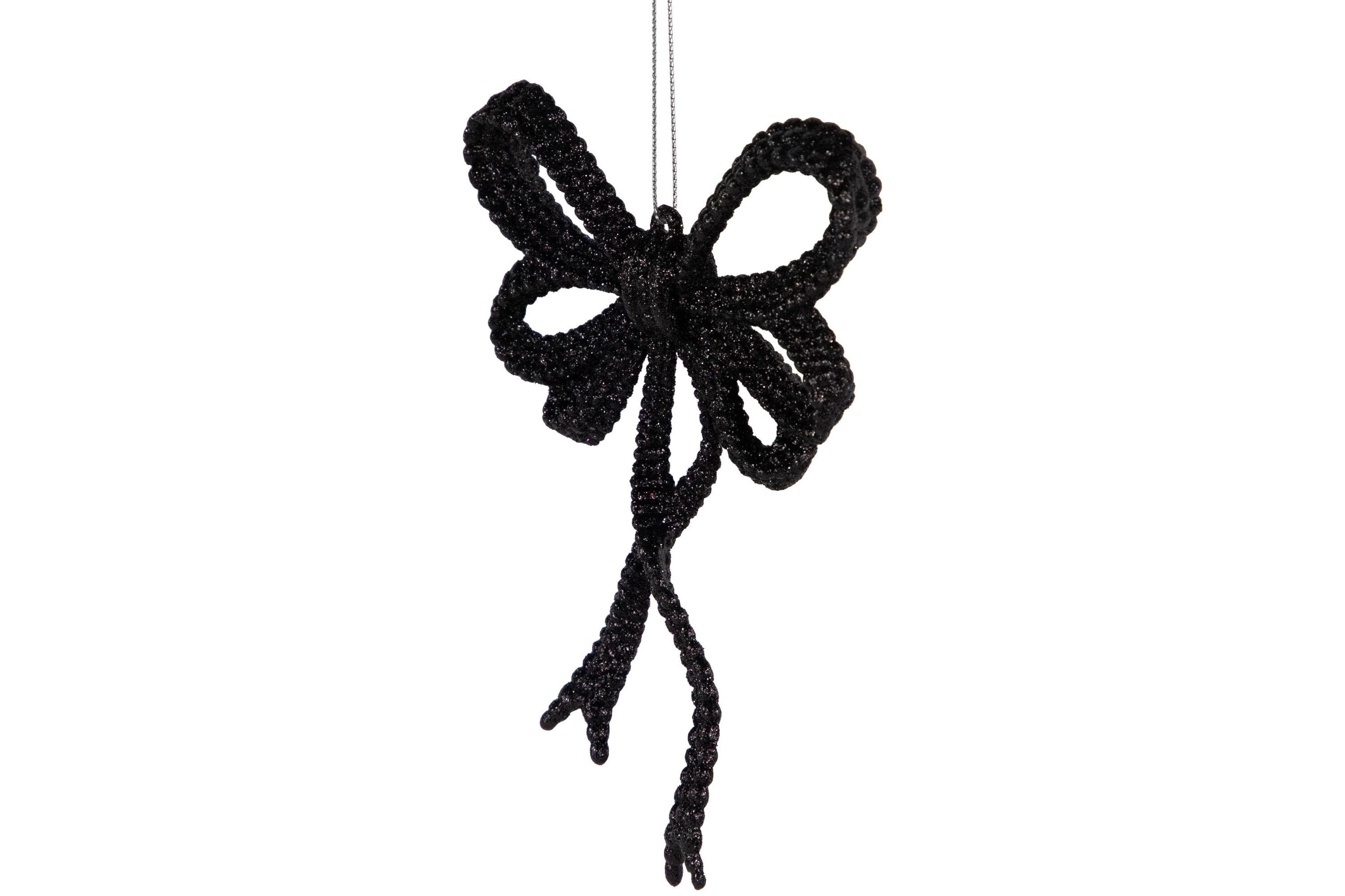 Set of 4 Black Glitter Bowtie Christmas Ornaments 6"