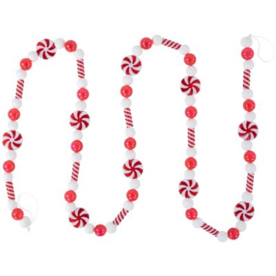 6' Red and White Frosted Peppermint Candy Christmas Garland  Unlit