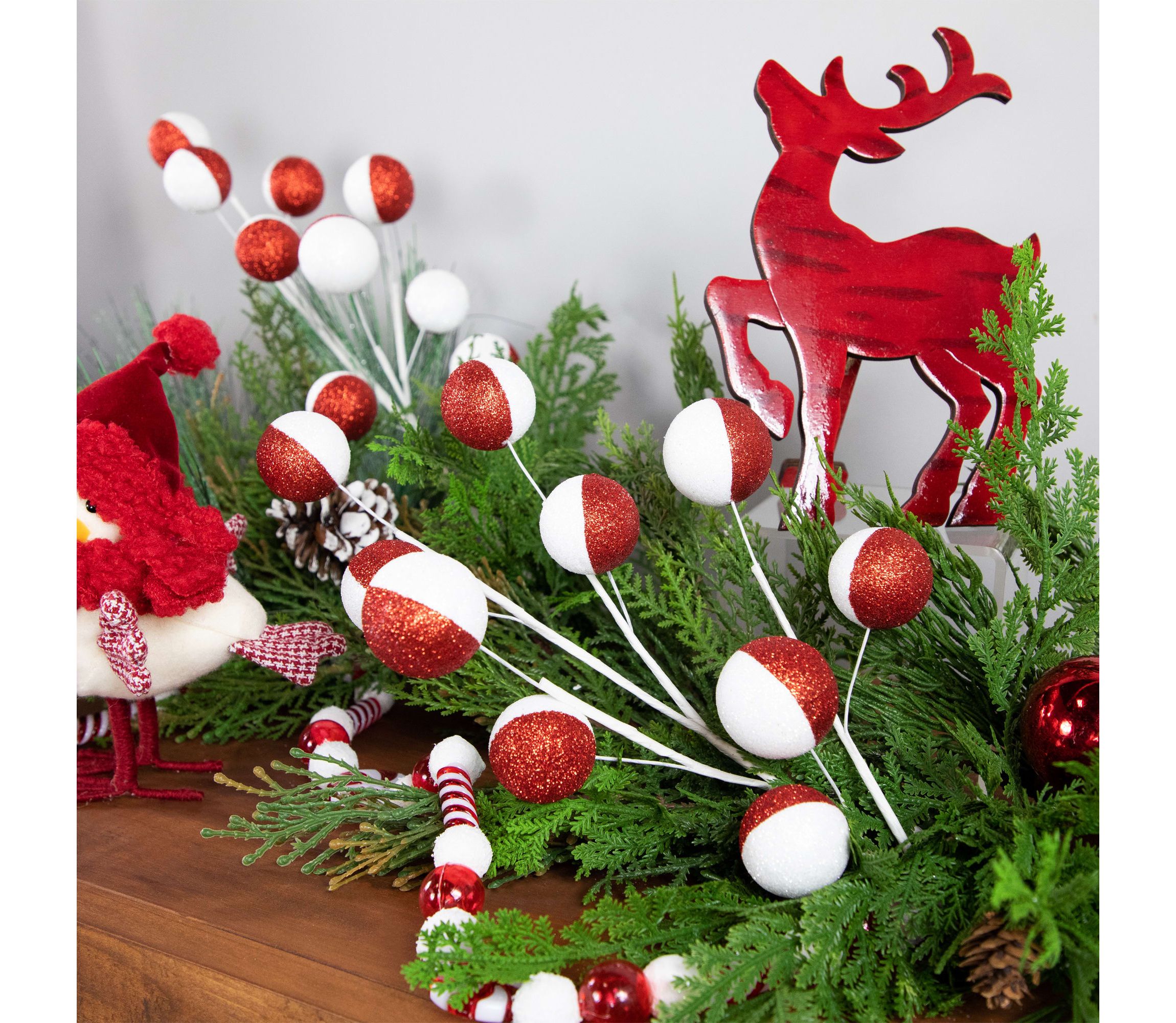 Set of 2 Red and White Glittered Candy Cane Christmas Picks 22"