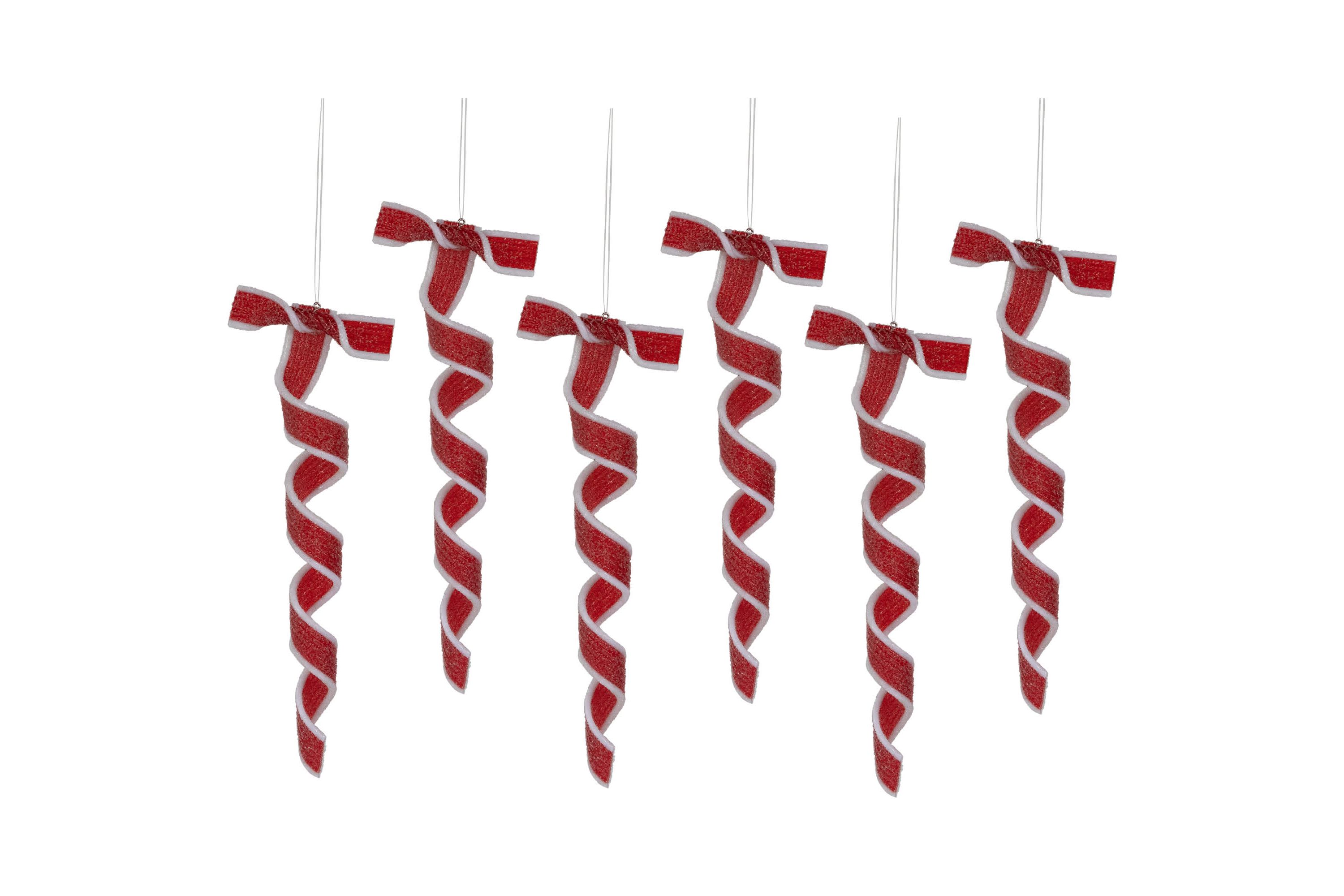 6ct Frosted Red and White Candy Twist Christmas Ornaments 9"