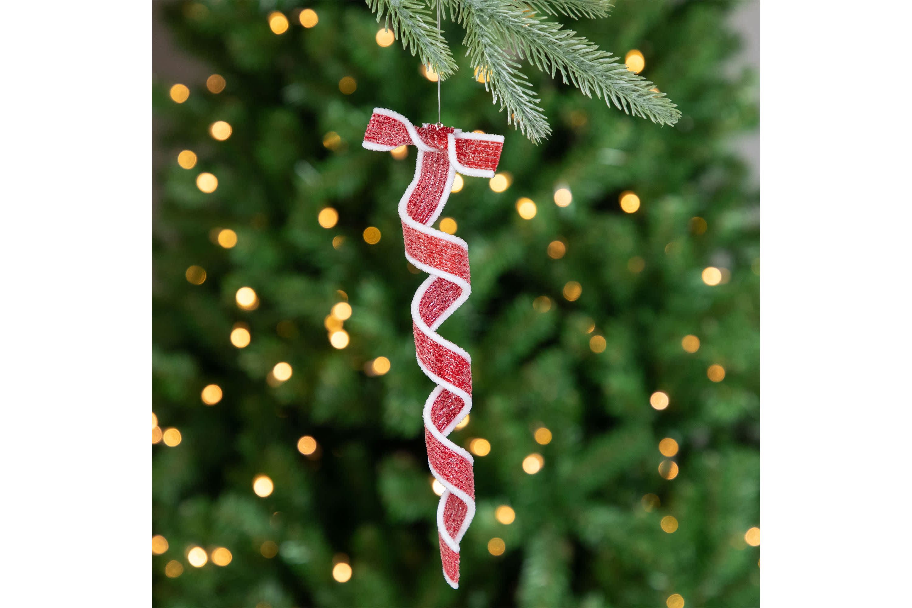 6ct Frosted Red and White Candy Twist Christmas Ornaments 9"
