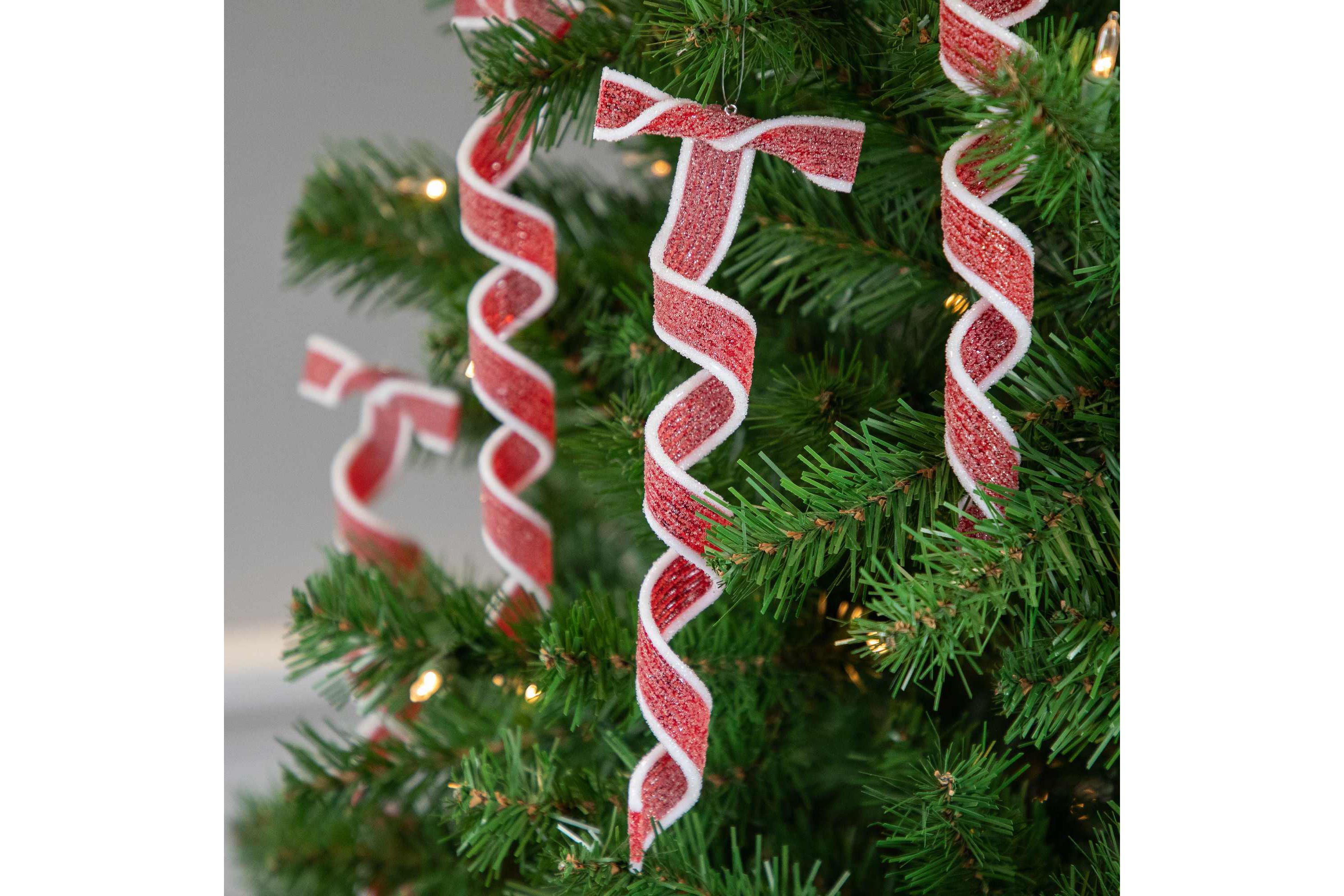 6ct Frosted Red and White Candy Twist Christmas Ornaments 9"