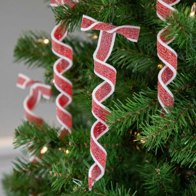 6ct Frosted Red and White Candy Twist Christmas Ornaments 9"