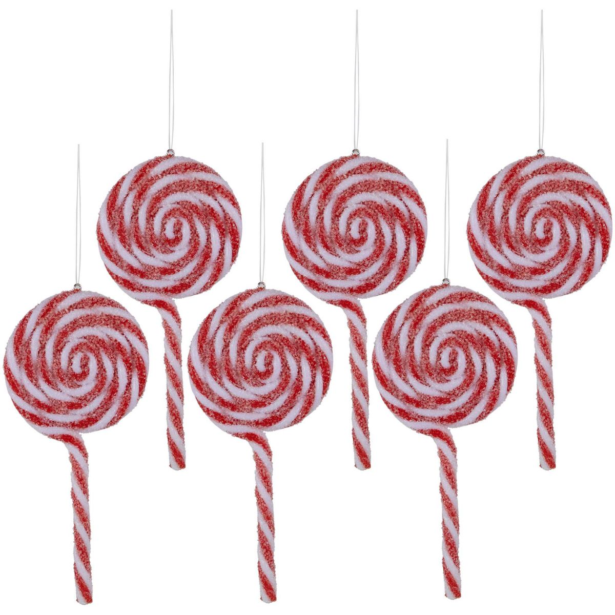 6ct Frosted Red and White Lollipop Christmas Ornaments 6"