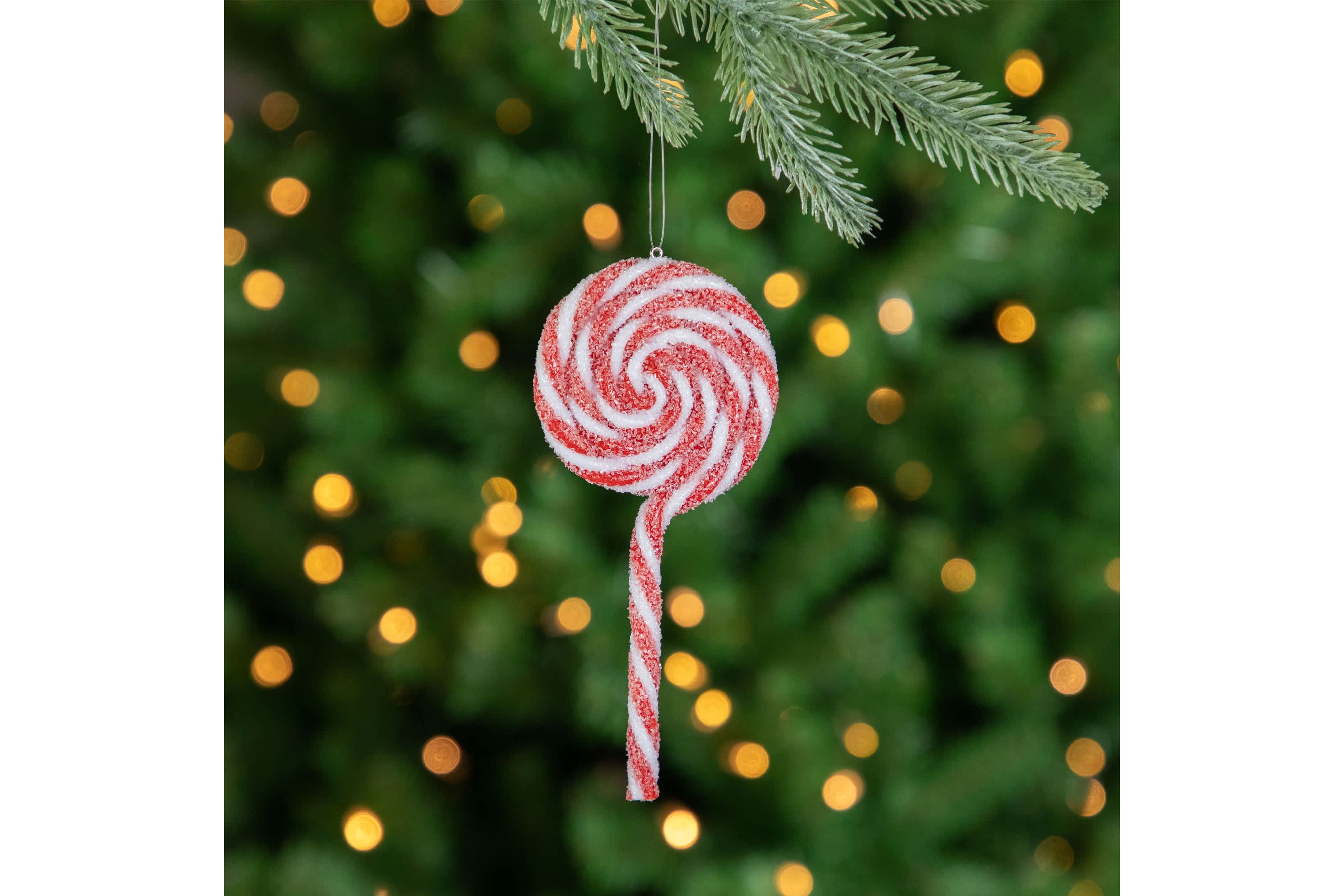 6ct Frosted Red and White Lollipop Christmas Ornaments 6"