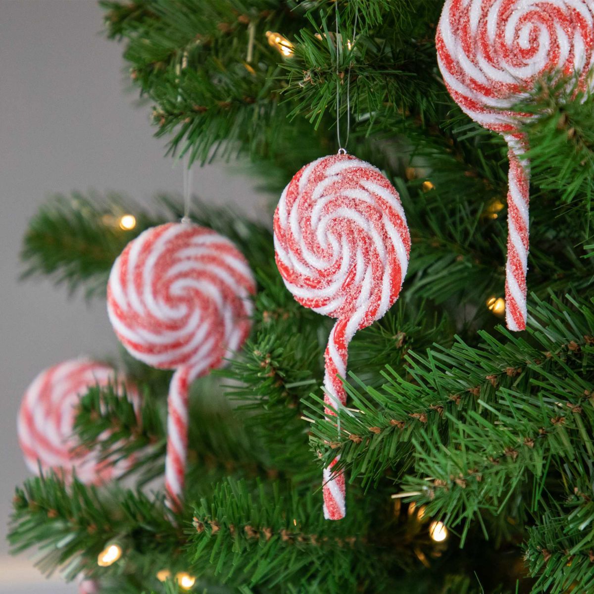 6ct Frosted Red and White Lollipop Christmas Ornaments 6"
