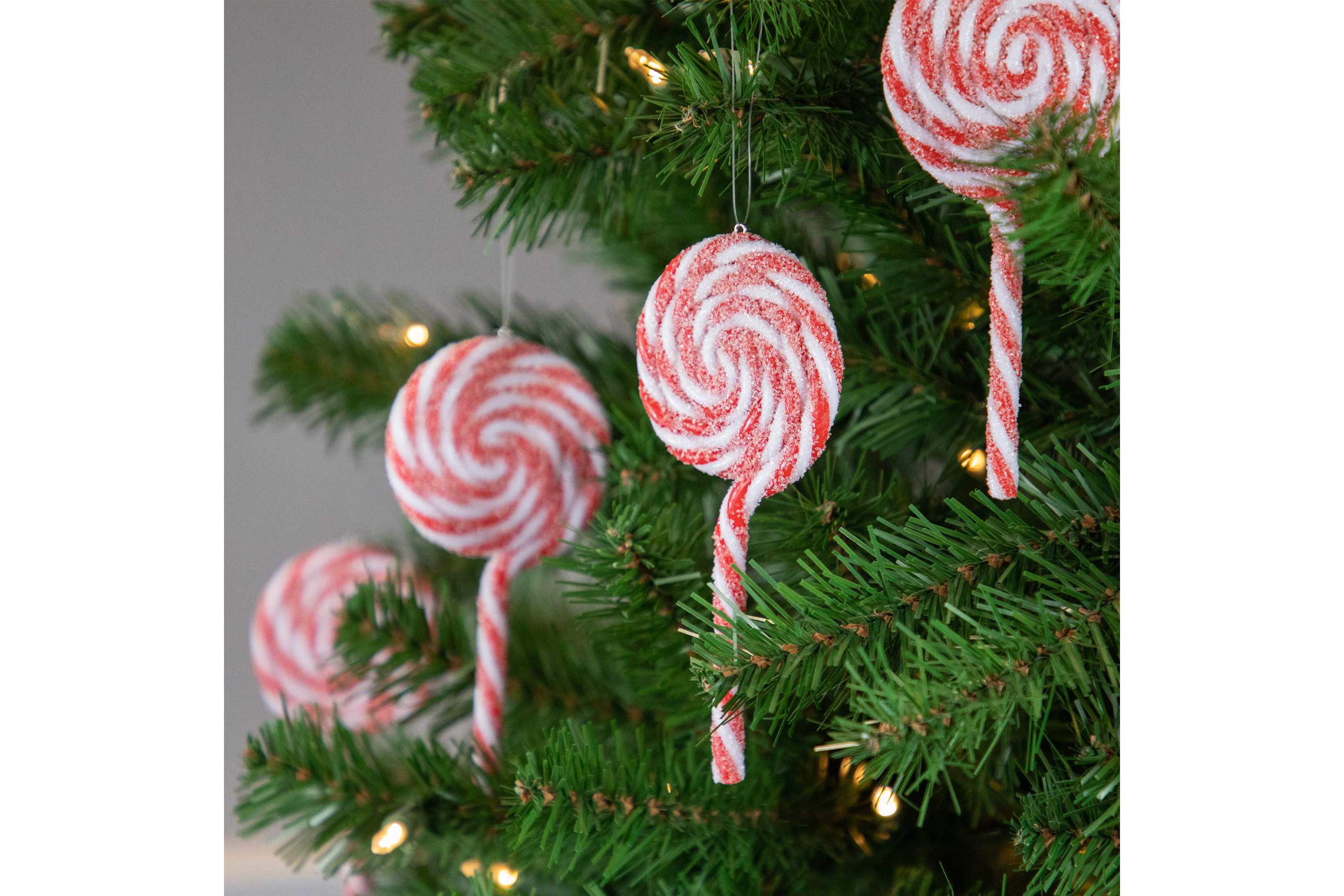 6ct Frosted Red and White Lollipop Christmas Ornaments 6"
