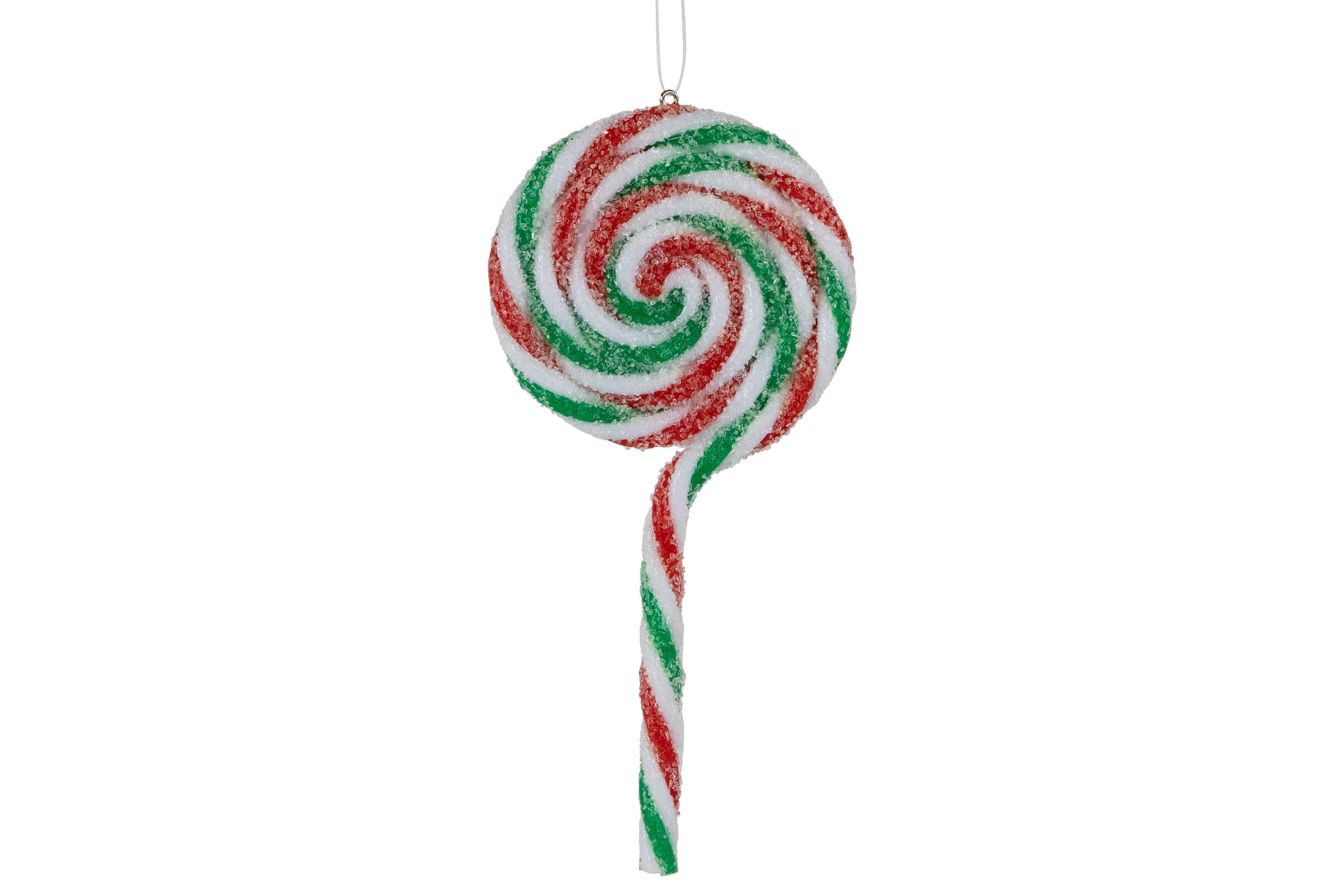 6ct Frosted White  Green and Red Lollipop Christmas Ornaments 7"