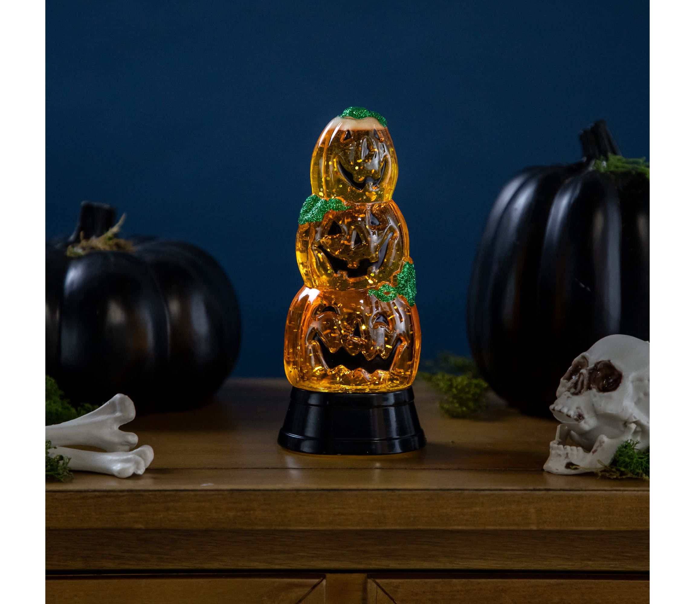 LED Lighted Stacked Jack O Lanterns Halloween Snow Globe - 6.5"
