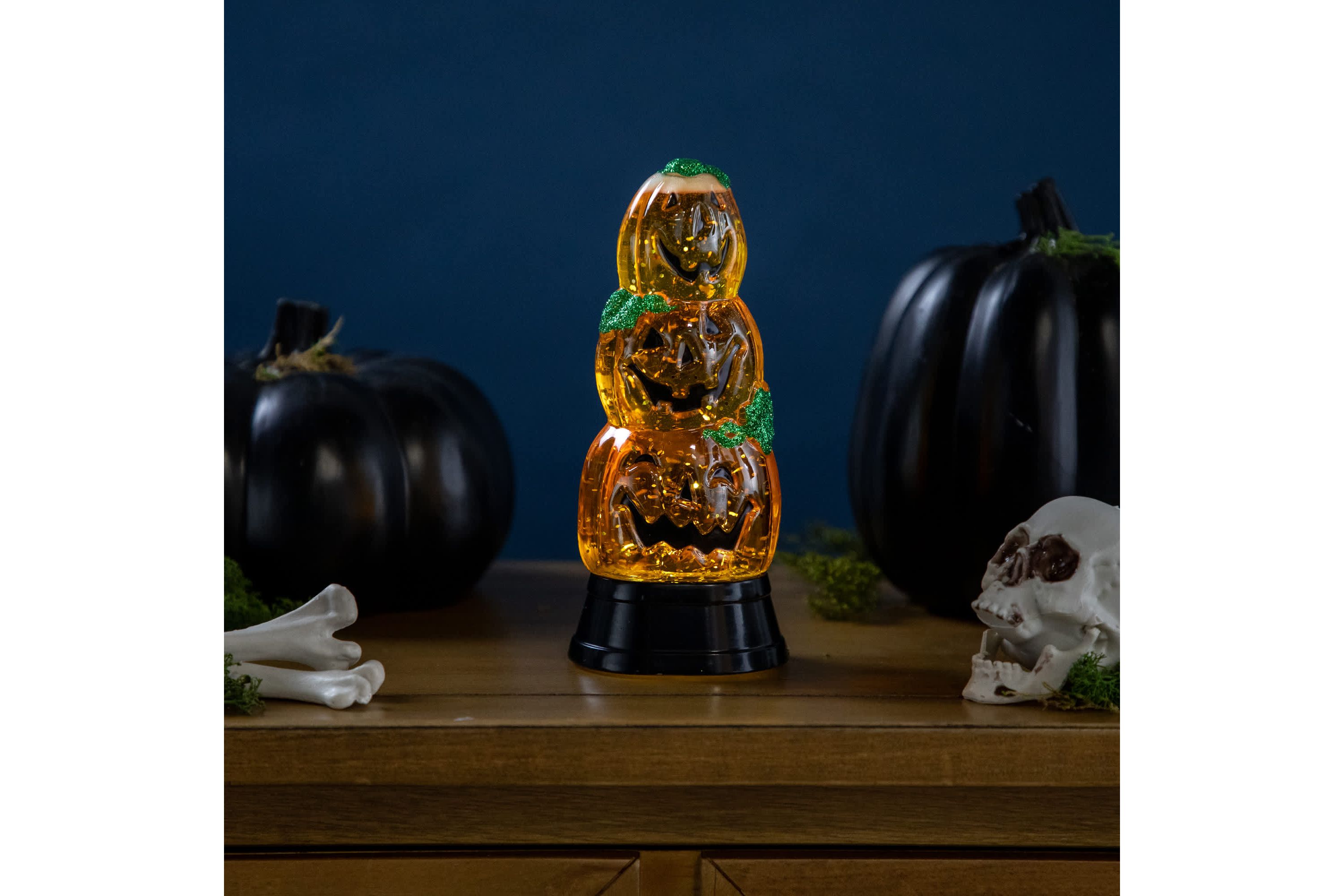LED Lighted Stacked Jack O Lanterns Halloween Snow Globe - 6.5"