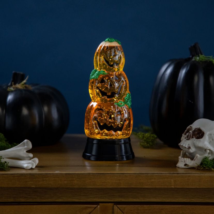 LED Lighted Stacked Jack O Lanterns Halloween Snow Globe - 6.5"