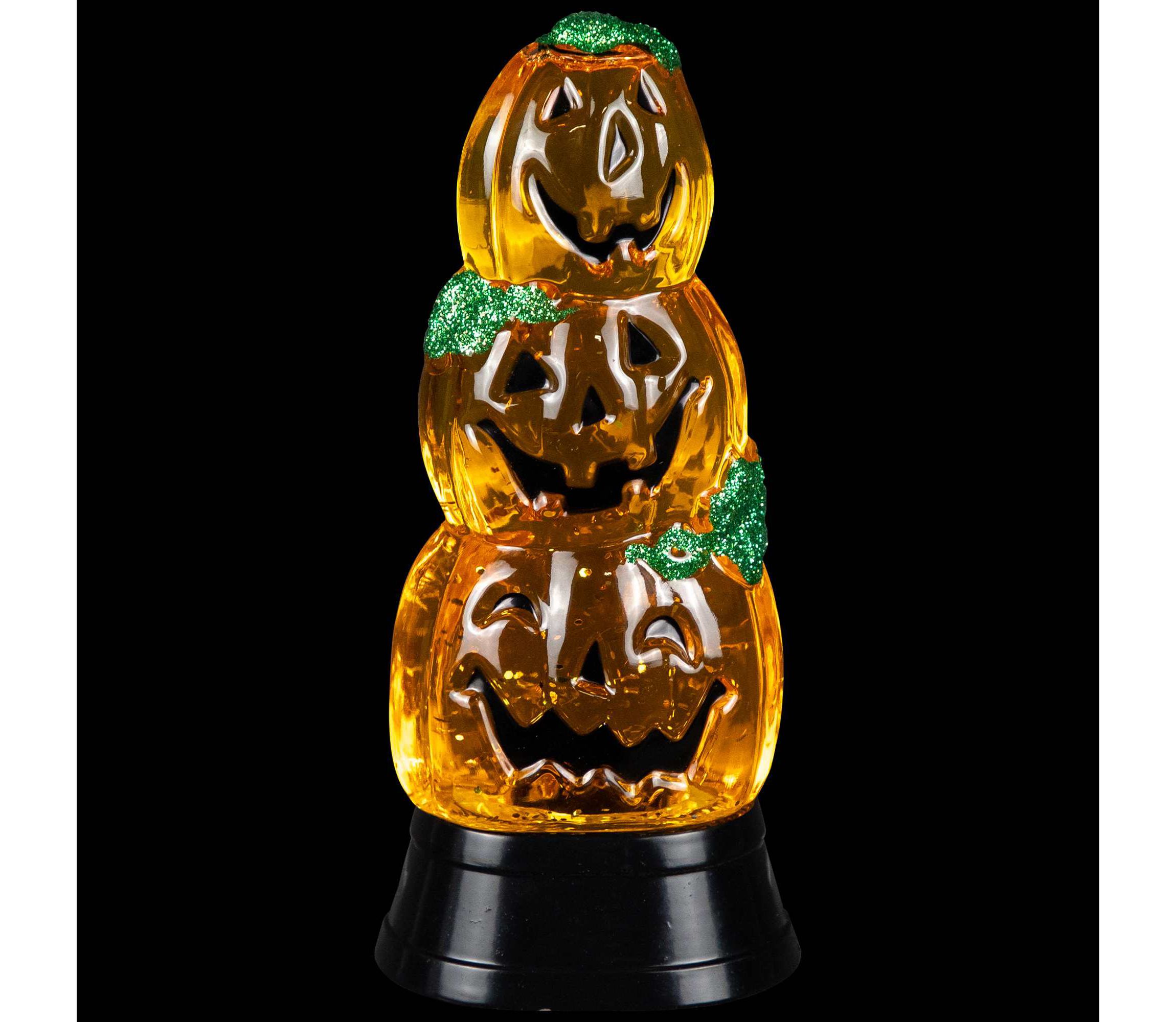 LED Lighted Stacked Jack O Lanterns Halloween Snow Globe - 6.5"