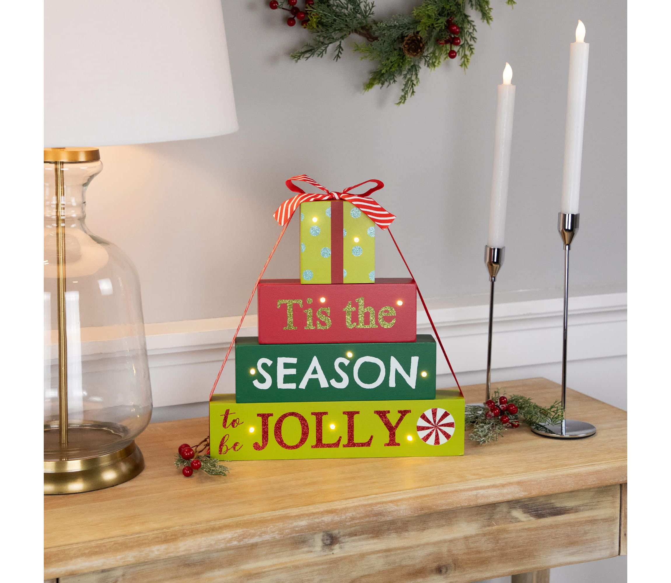 Lighted "Tis The Season To Be Jolly" Christmas Decoration - 11.75"