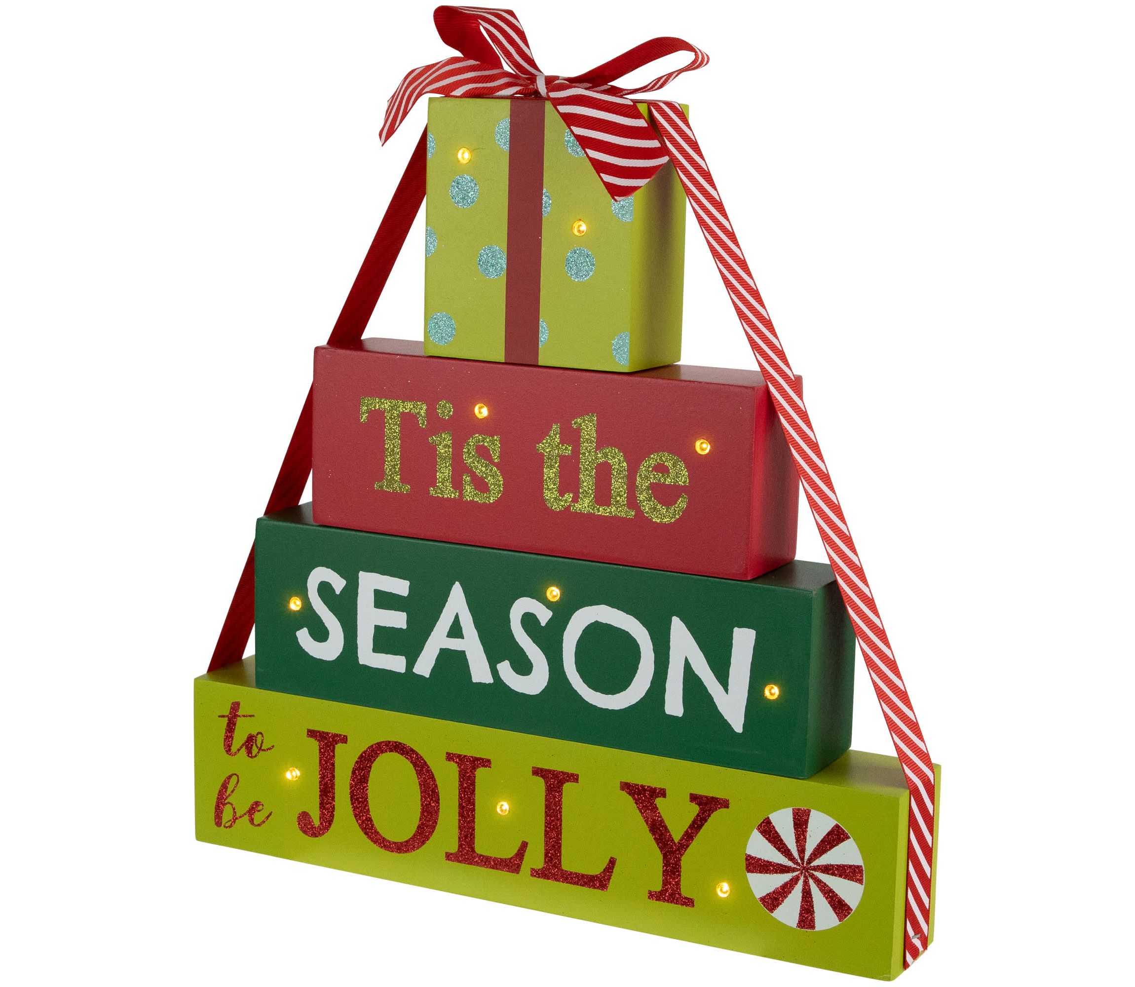 Lighted "Tis The Season To Be Jolly" Christmas Decoration - 11.75"