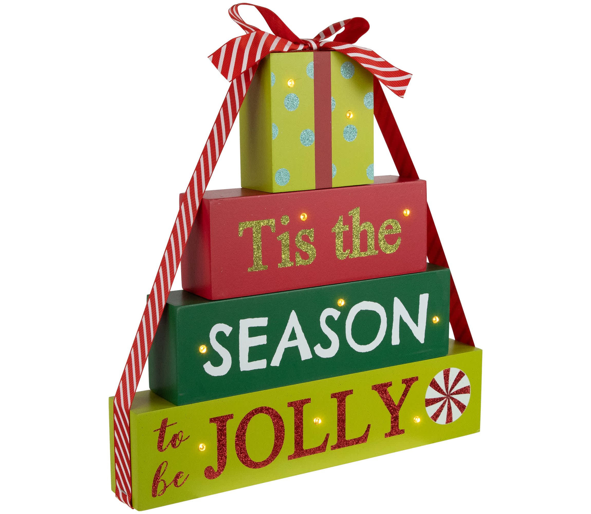 Lighted "Tis The Season To Be Jolly" Christmas Decoration - 11.75"