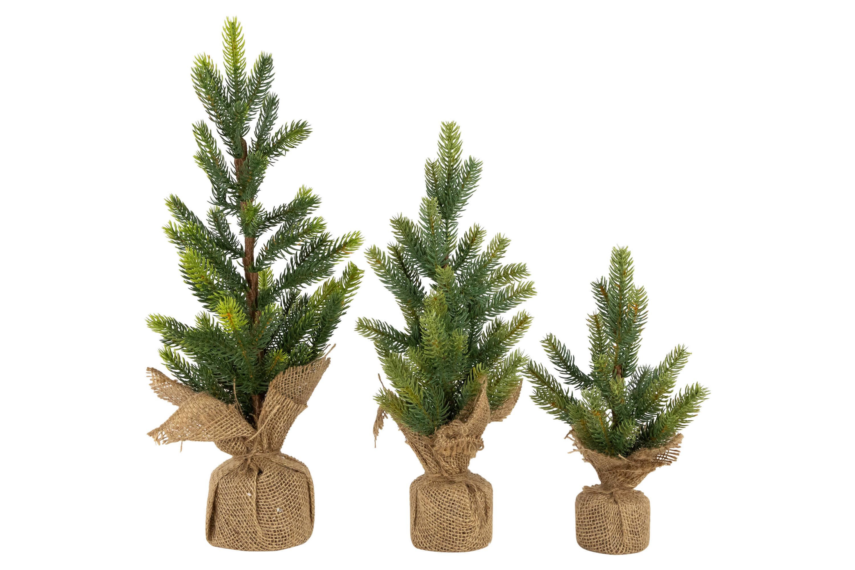 Mini Christmas Pine Artificial Christmas Trees with Burlap Base - 18" - Set of 3