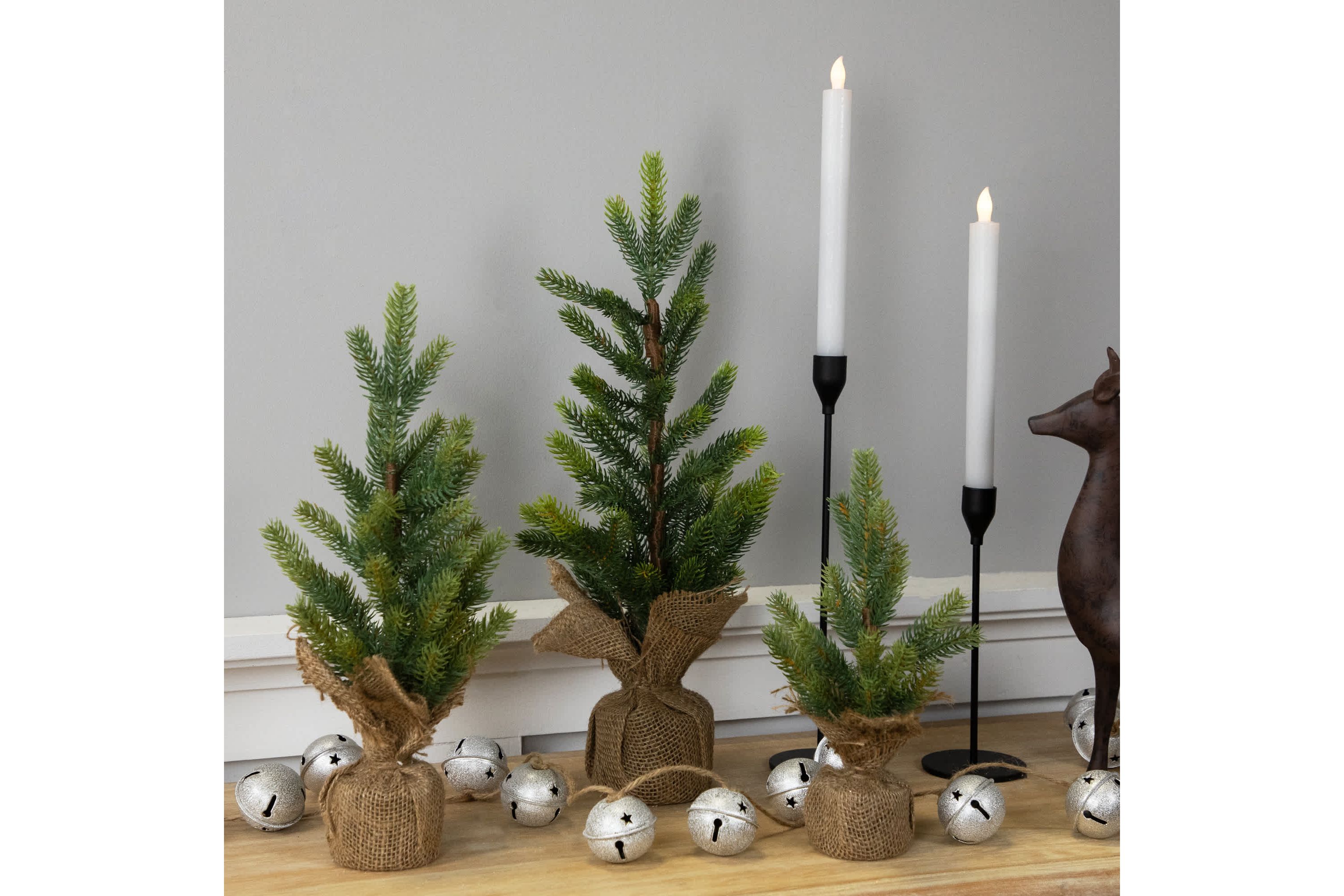 Mini Christmas Pine Artificial Christmas Trees with Burlap Base - 18" - Set of 3