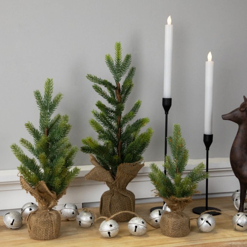 Mini Christmas Pine Artificial Christmas Trees with Burlap Base - 18" - Set of 3