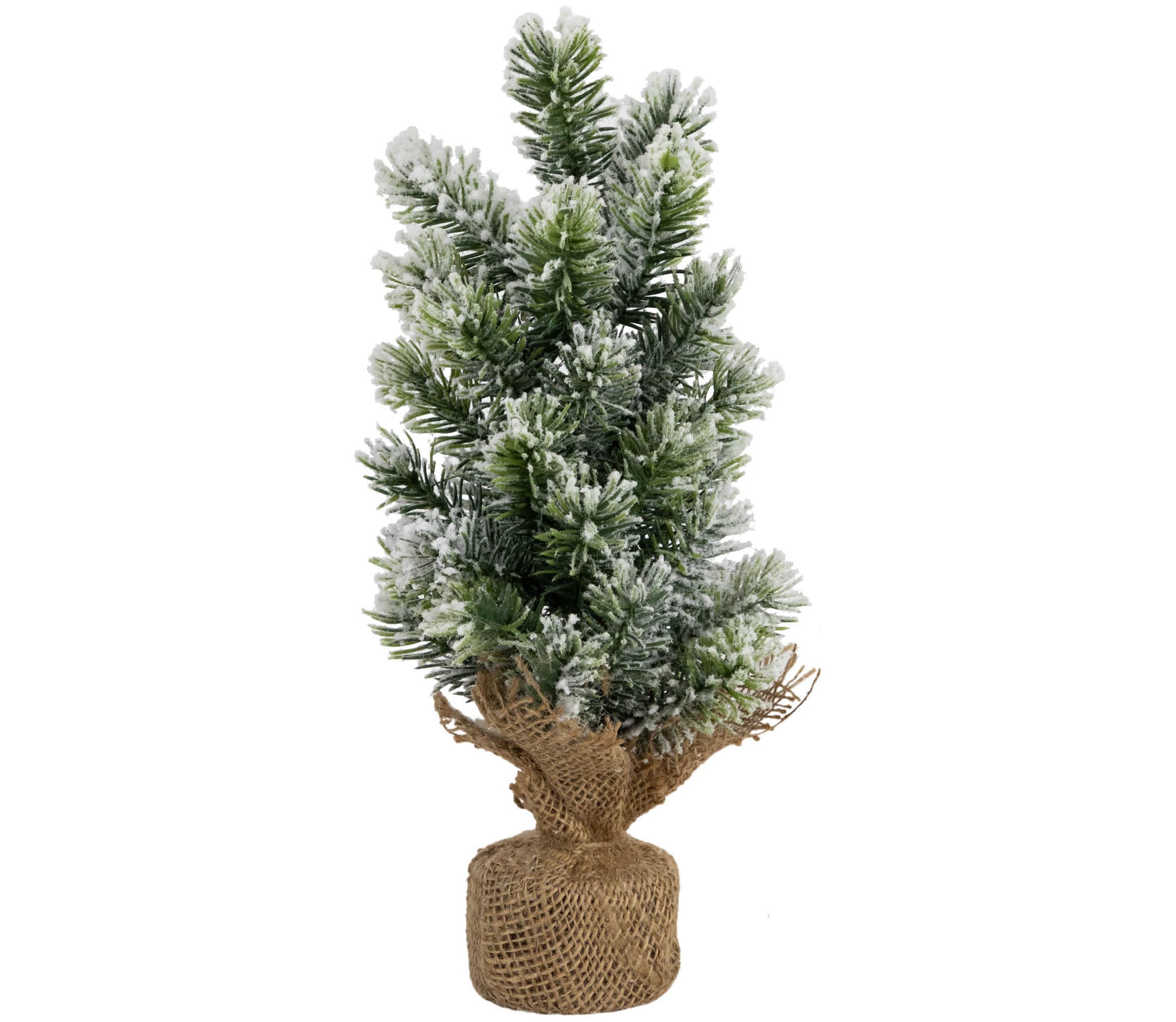 Mini Flocked Pine Artificial Christmas Trees with Burlap Base - 18" - Set of 3