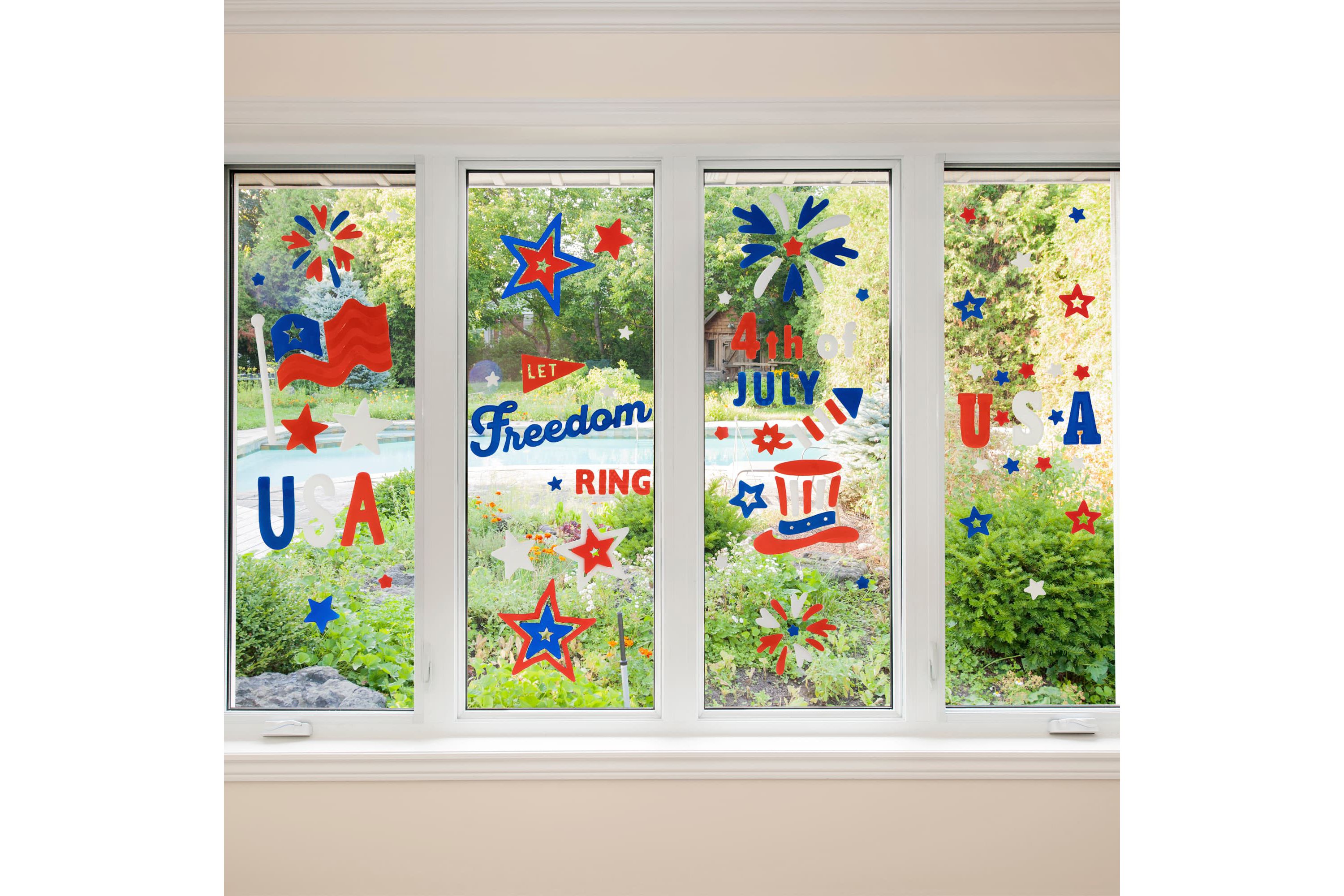 Set of 6 Double Sided Patriotic Celebration Gel Window Clings
