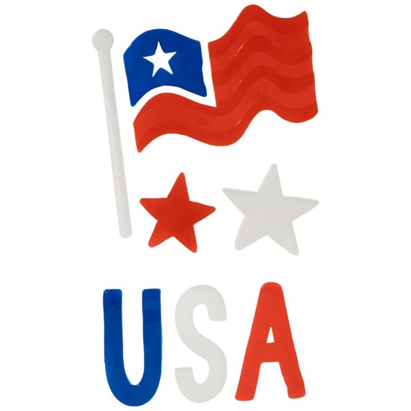 Set of 6 Double Sided Patriotic Celebration Gel Window Clings