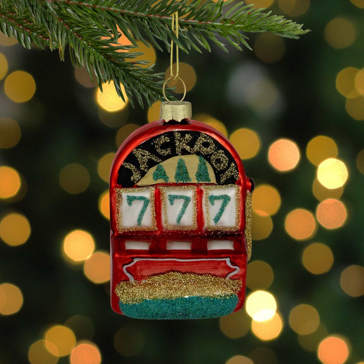 3.25" Lucky 7s Jackpot Slots Glass Christmas Ornament