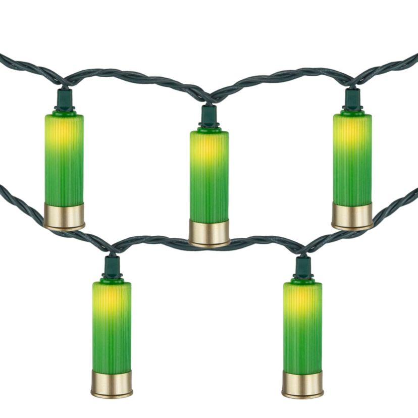 Shotgun Shells Patio Light Set - Green and Gold - 6 Green Wire - 10ct