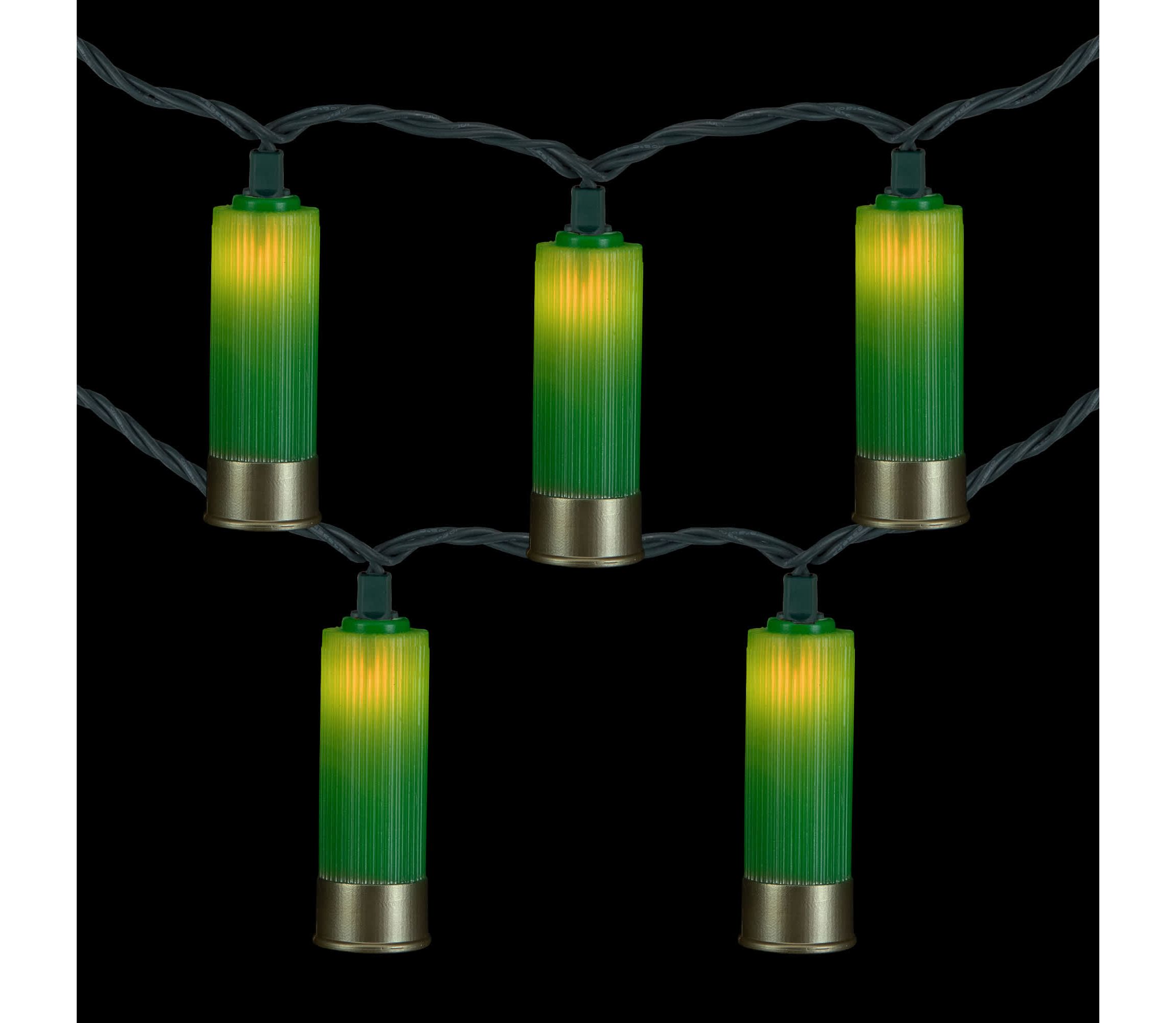 Shotgun Shells Patio Light Set - Green and Gold - 6 Green Wire - 10ct