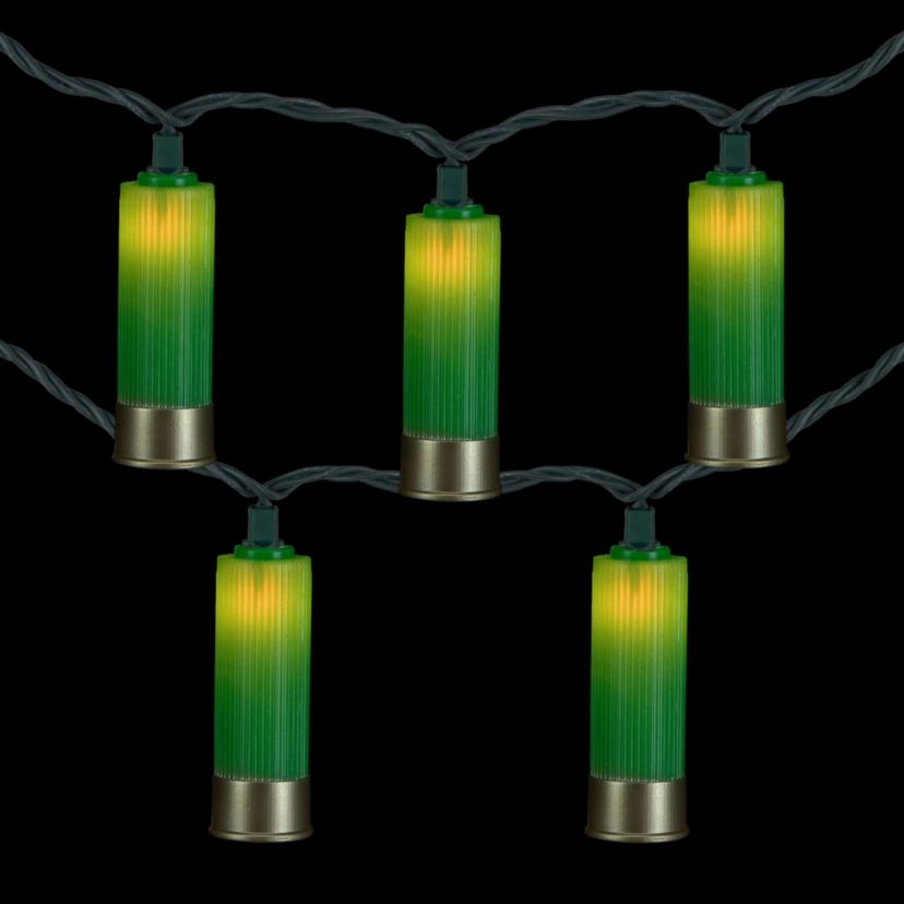 Shotgun Shells Patio Light Set - Green and Gold - 6 Green Wire - 10ct