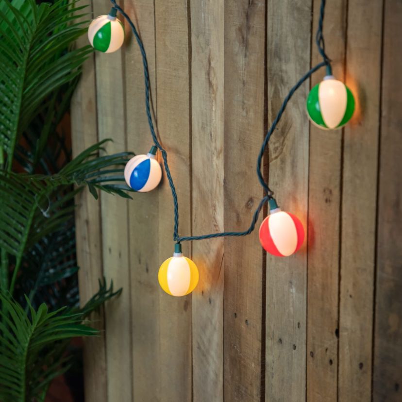 Beach Ball Patio Light Set - 6 Green Wire - 10ct