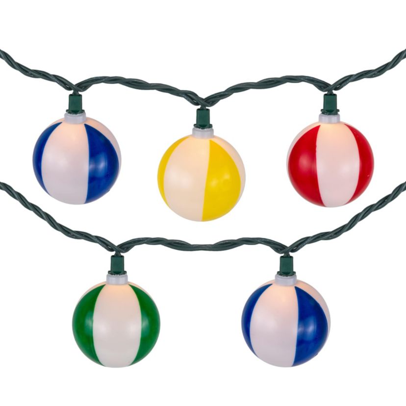 Beach Ball Patio Light Set - 6 Green Wire - 10ct