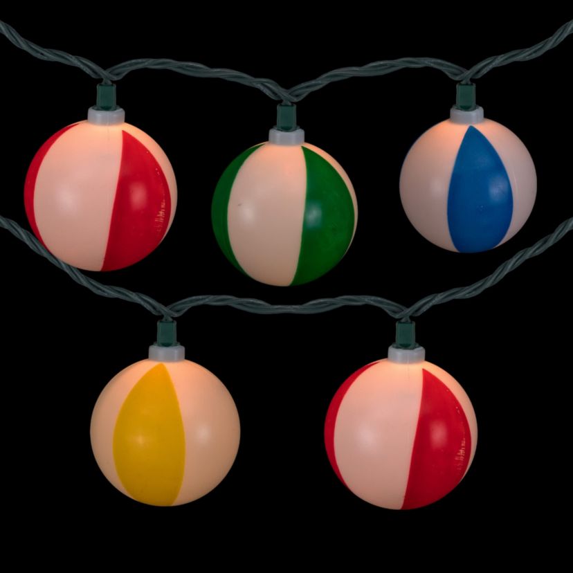 Beach Ball Patio Light Set - 6 Green Wire - 10ct