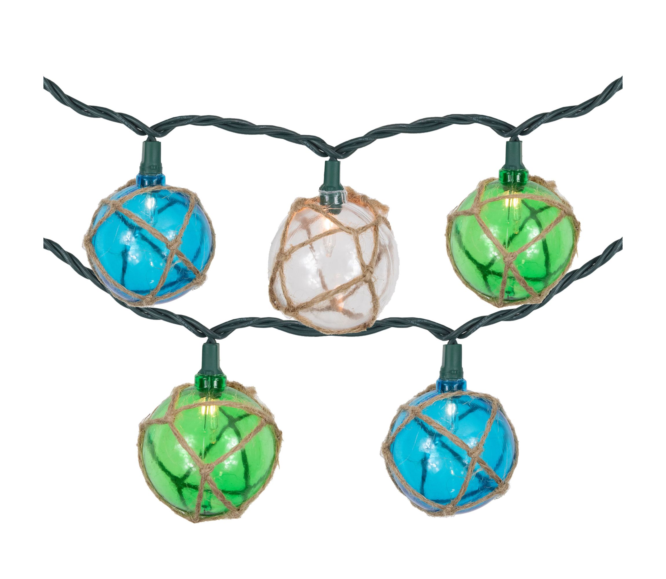 10ct Natural Jute Wrapped Multi-Color Ball Christmas Light Set  6ft Green Wire