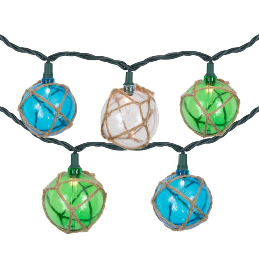 10ct Natural Jute Wrapped Multi-Color Ball Christmas Light Set  6ft Green Wire