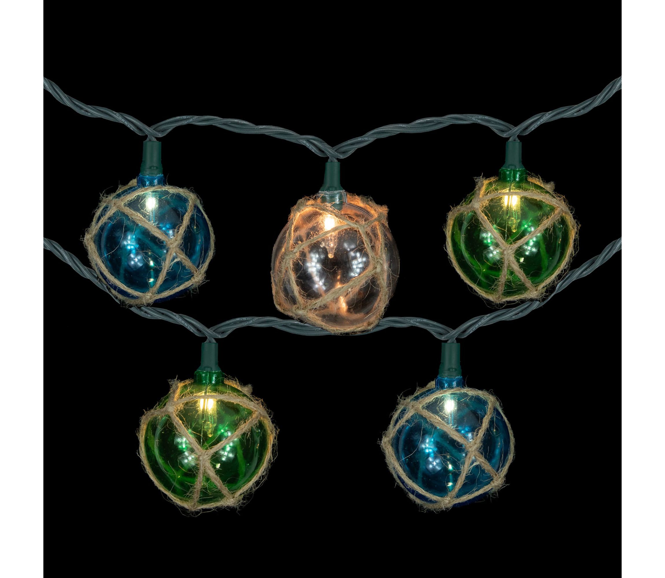 10ct Natural Jute Wrapped Multi-Color Ball Christmas Light Set  6ft Green Wire