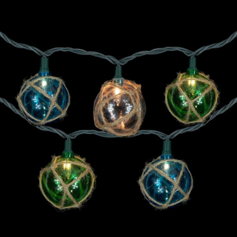 10ct Natural Jute Wrapped Multi-Color Ball Christmas Light Set  6ft Green Wire