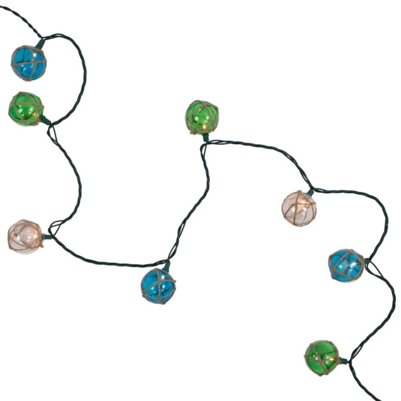 10ct Natural Jute Wrapped Multi-Color Ball Christmas Light Set  6ft Green Wire