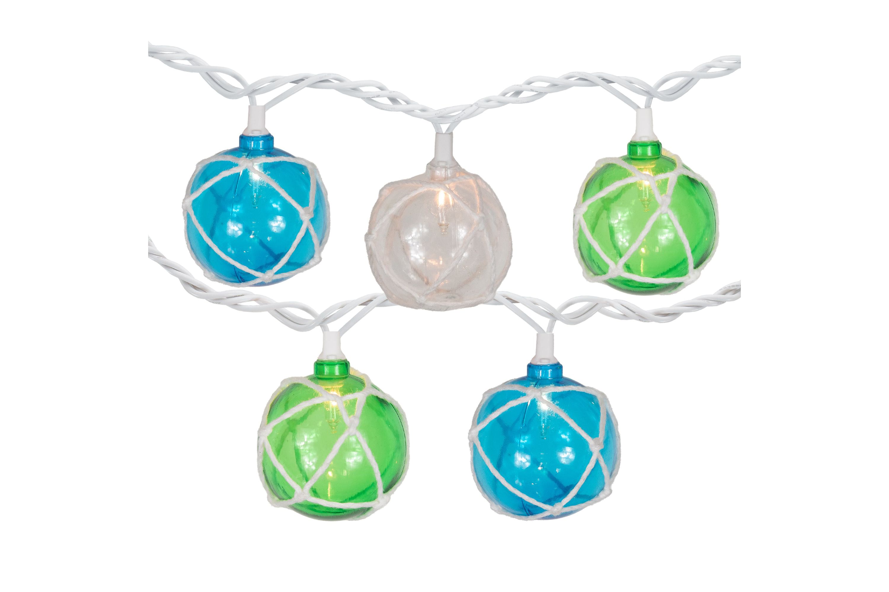 10ct White Twine Wrapped Multi-Color Ball Christmas Light Set  6ft Green Wire